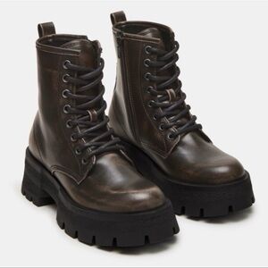 Steve Madden Women's Brown Distressed Metal Platform Combat Boots